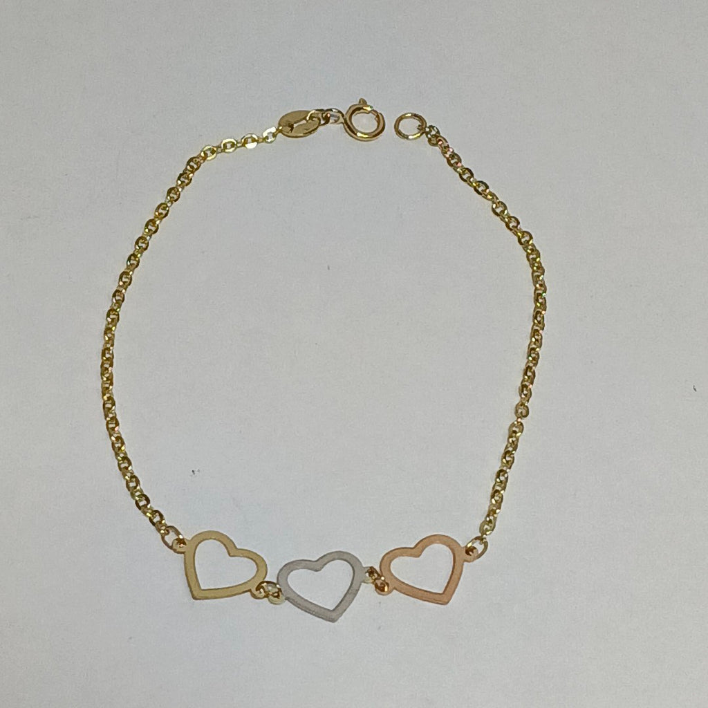 PULSERA ESPECIAL CON CORAZONES 14K 18 CM 1.4 GR (NUEVO)