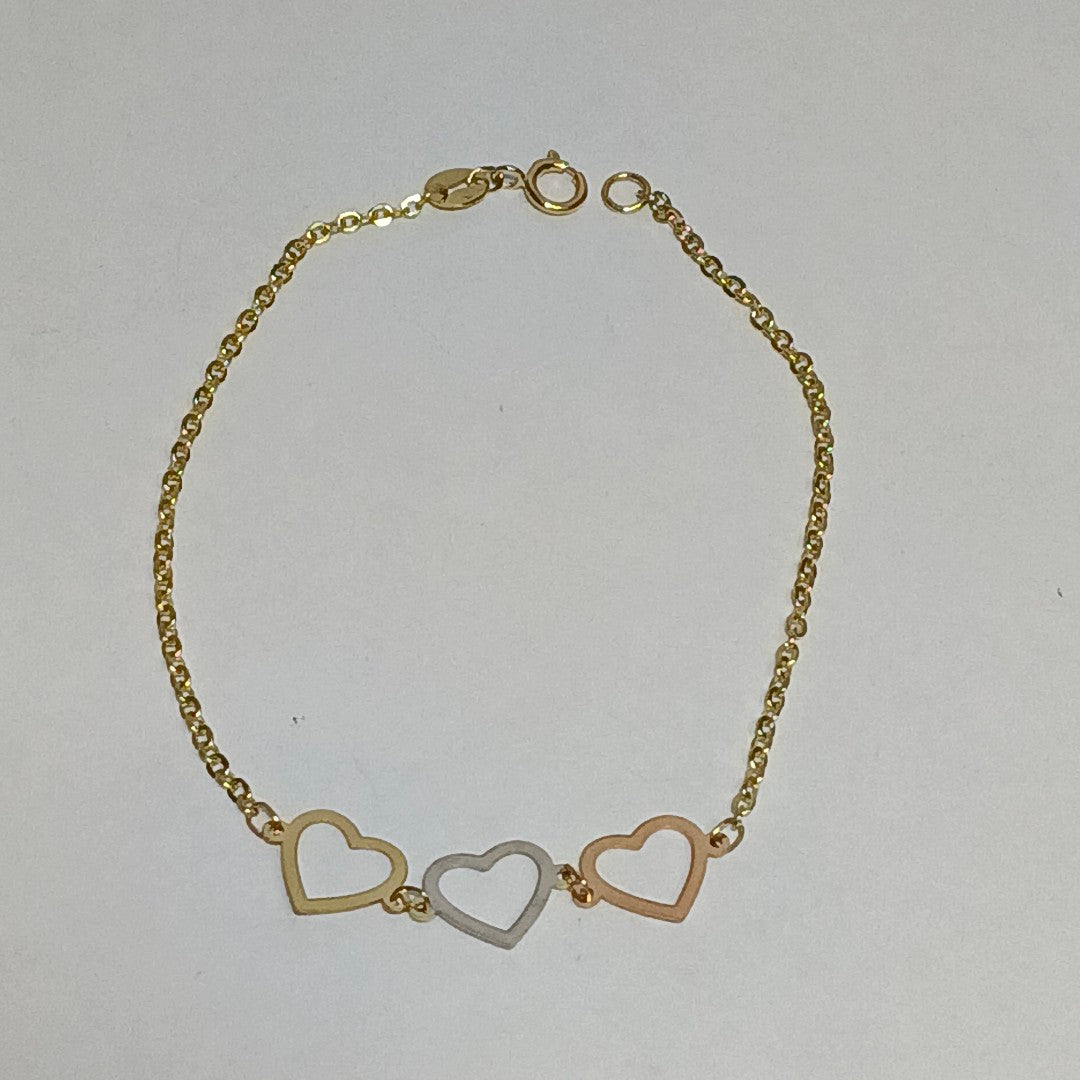 PULSERA ESPECIAL CON CORAZONES 14K 18 CM 1.4 GR (NUEVO)
