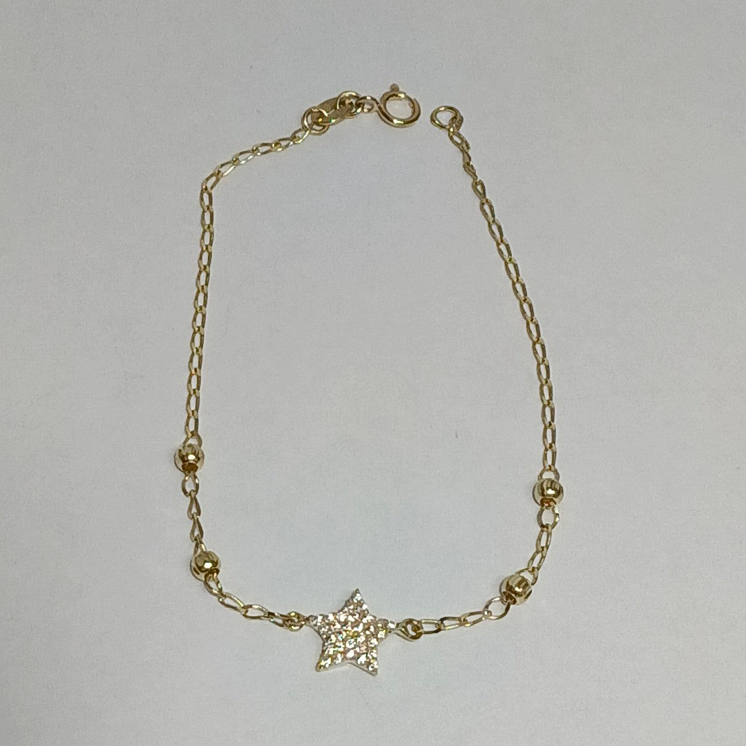 PULSERA ESPECIAL CON ESTRELLA Y CIRCONIAS 14K 18 CM 1.5 GR (NUEVO)
