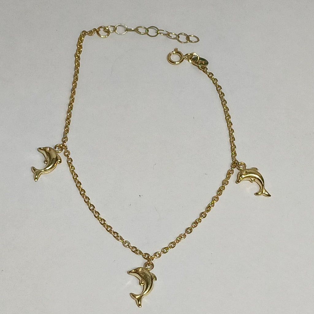 PULSERA ESPECIAL CON DIJES DELFINES 10K 18 CM 1.9 GR (NUEVO)