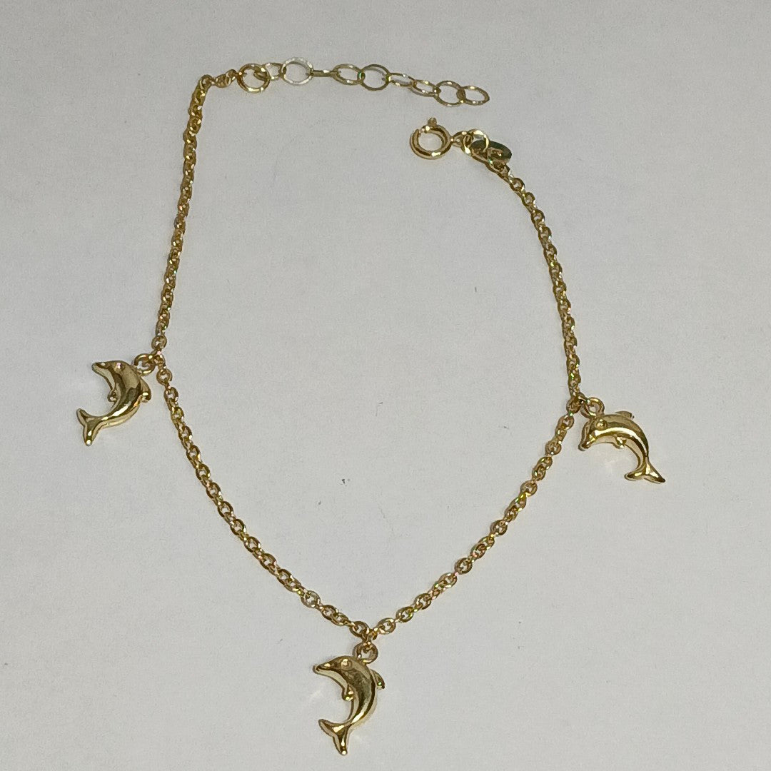 PULSERA ESPECIAL CON DIJES DELFINES 10K 18 CM 1.9 GR (NUEVO)