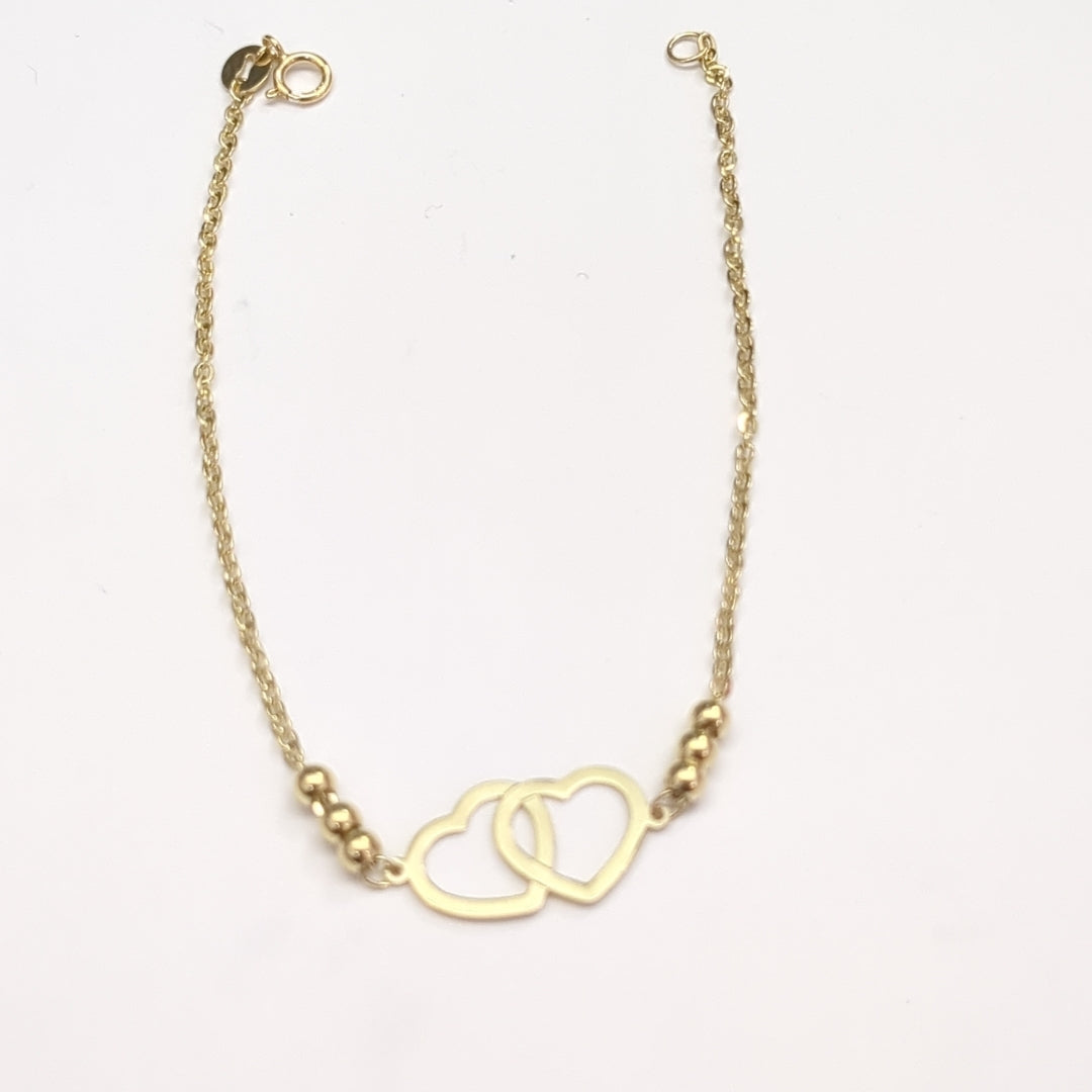 PULSERA TEJIDO ESPECIAL C CORAZONES 14K 18 CM 1.7 GR (NUEVO)