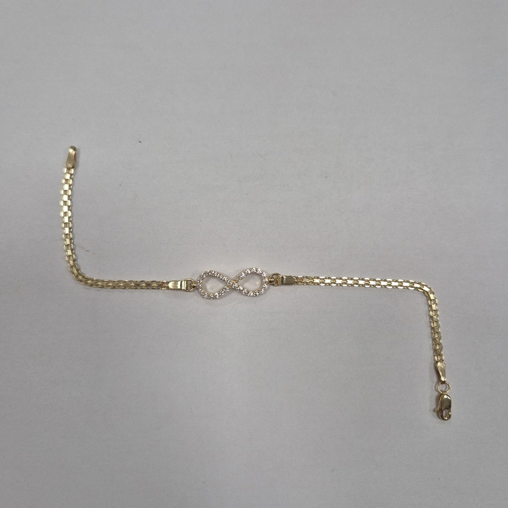 PULSERA TEJIDO ESPECIAL CON INFINITO Y CIRCONIAS 14K 18 CM 3.4 GR (NUEVO)