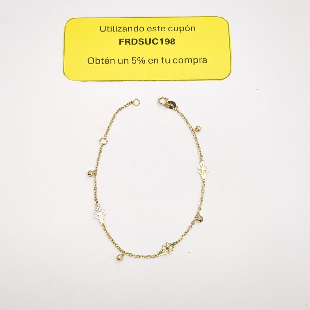 PULSERA ESPECIAL CON TREBOL 14K 18 CM 1.8 GR (NUEVO)
