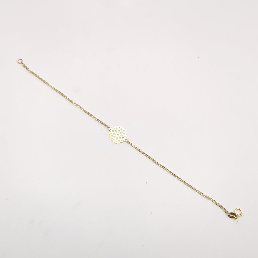 PULSERA TEJIDO ESPECIAL CON MANDALA 14K 18 CM 1.3 GR (NUEVO)