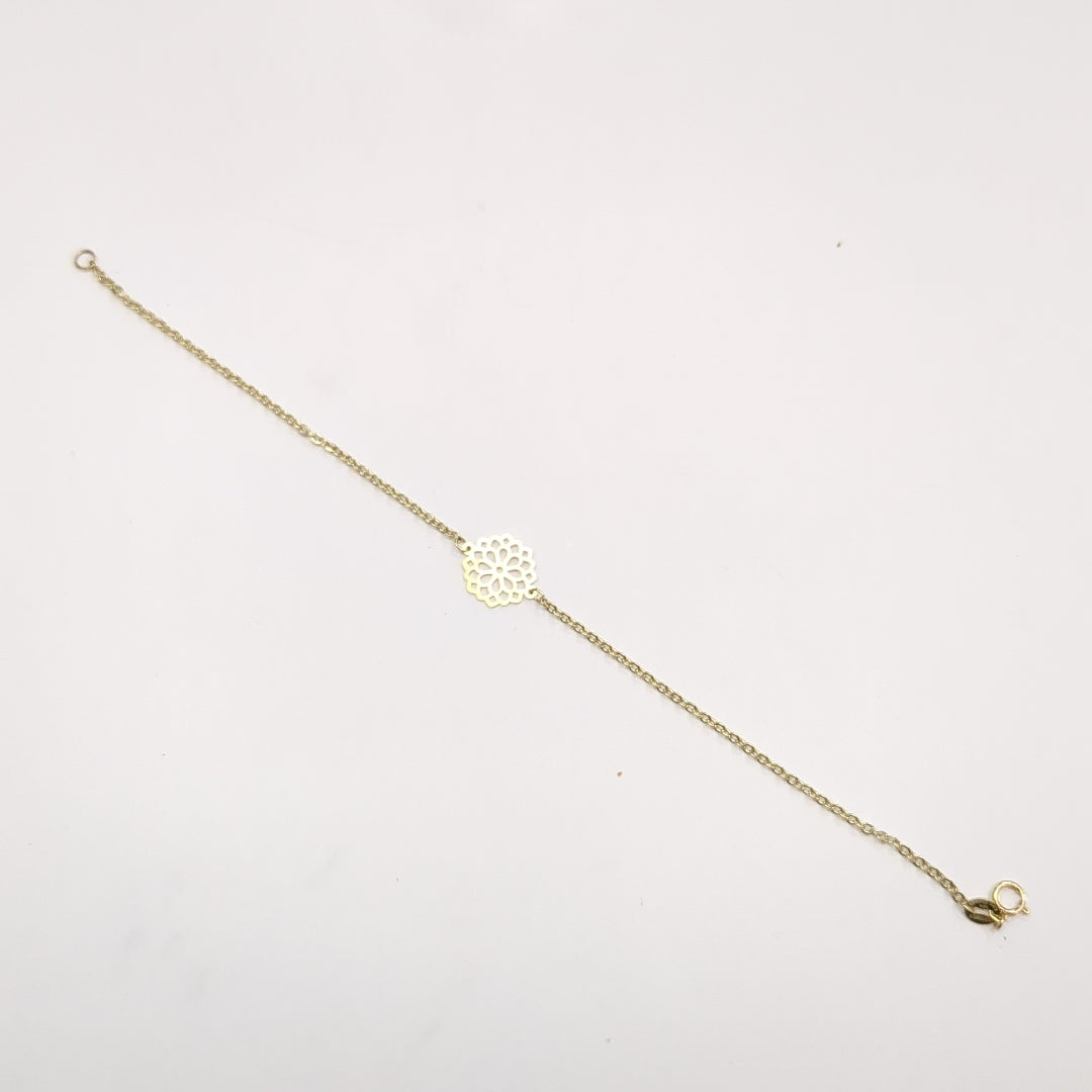 PULSERA TEJIDO ESPECIAL CON MANDALA 14K 18 CM 1.3 GR (NUEVO)