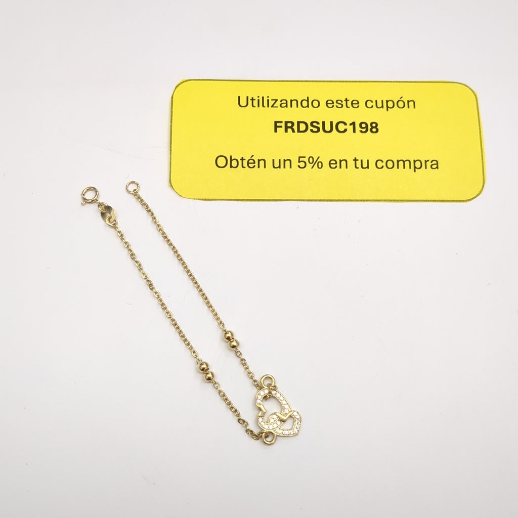 PULSERA TEJIDO ESPECIAL CORAZONES CON CIRCONIAS 14K 18 CM 2.4 GR (NUEVO)