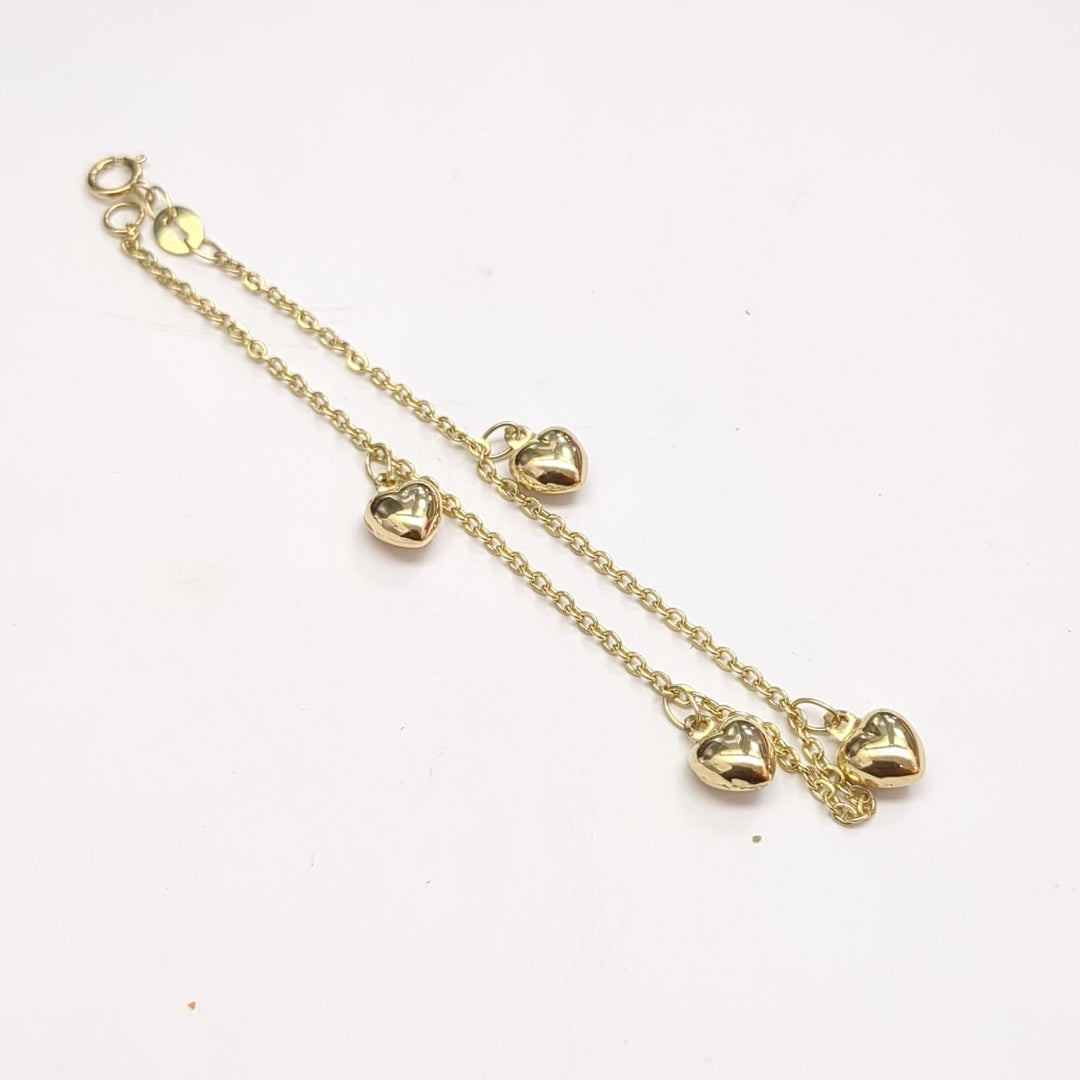PULSERA ESP CON FIG CORAZONES 14K 18 CM 1.8 GR (NUEVO)