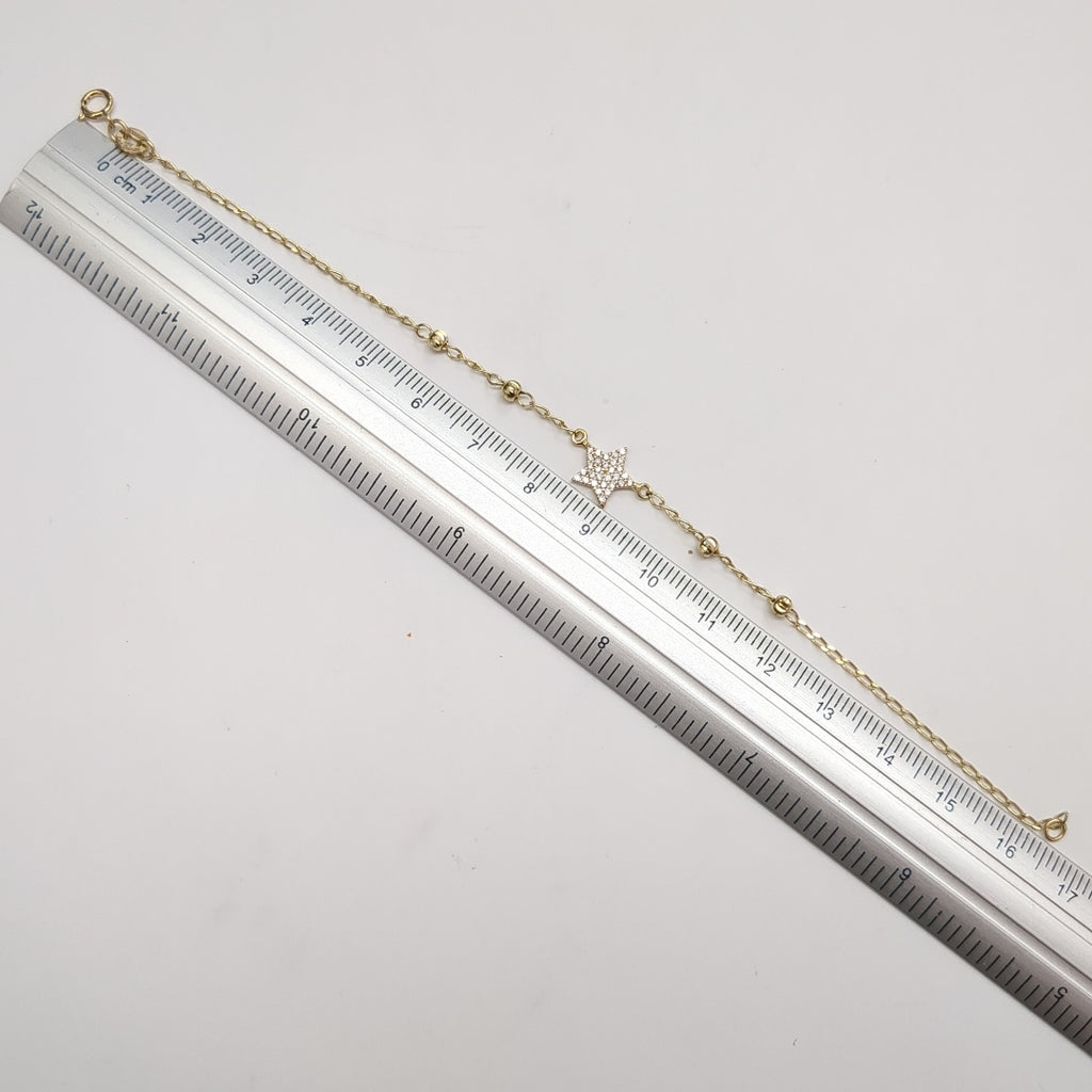 PULSERA ESPECIAL CON ESTRELLA Y CIRCONIAS 14K 18 CM 1.4 GR (NUEVO)