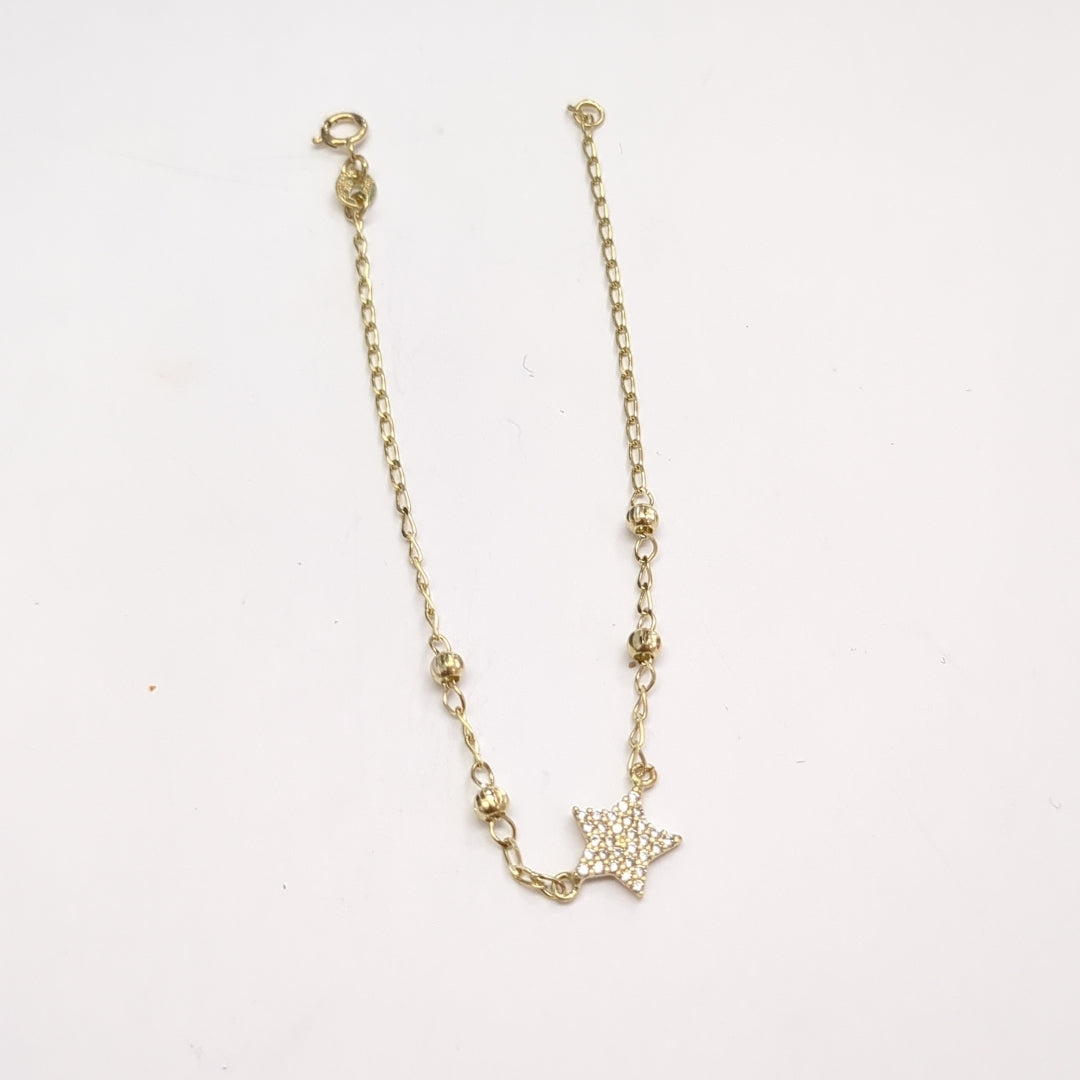 PULSERA ESPECIAL CON ESTRELLA Y CIRCONIAS 14K 18 CM 1.5 GR (NUEVO)