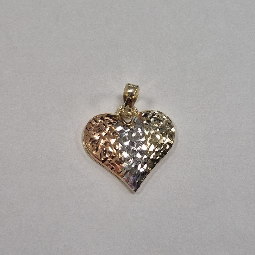 DIJE TEJIDO CORAZON LABRADO COMBINADO 14K 1.2 GR (NUEVO)