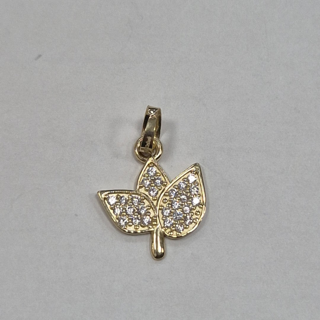 DIJE TEJIDO HOJAS CON CIRCONIAS 14K 1 GR (NUEVO)