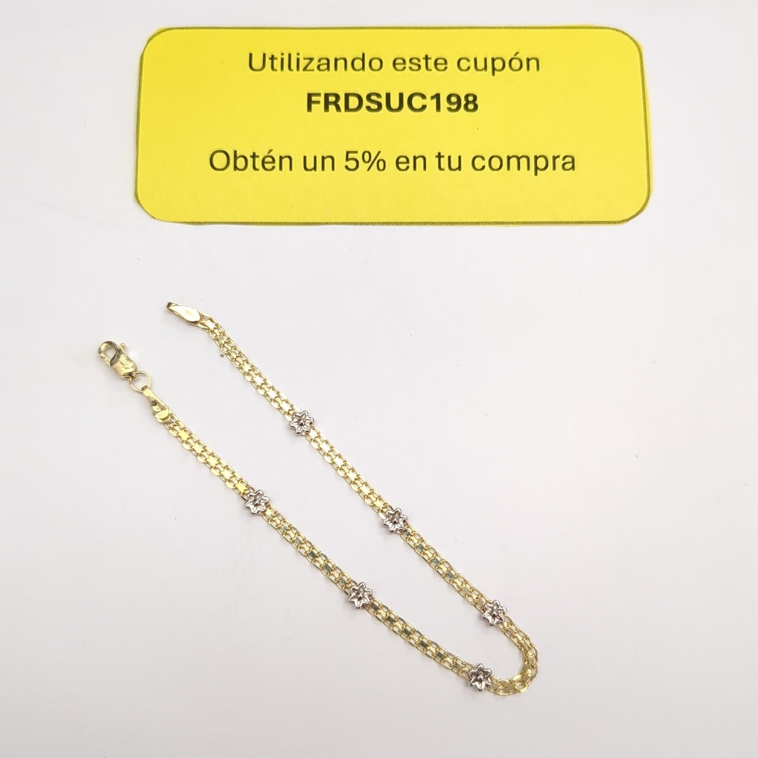 PULSERA ESPECIAL C FLORES 14K 18 CM 3 GR (NUEVO)