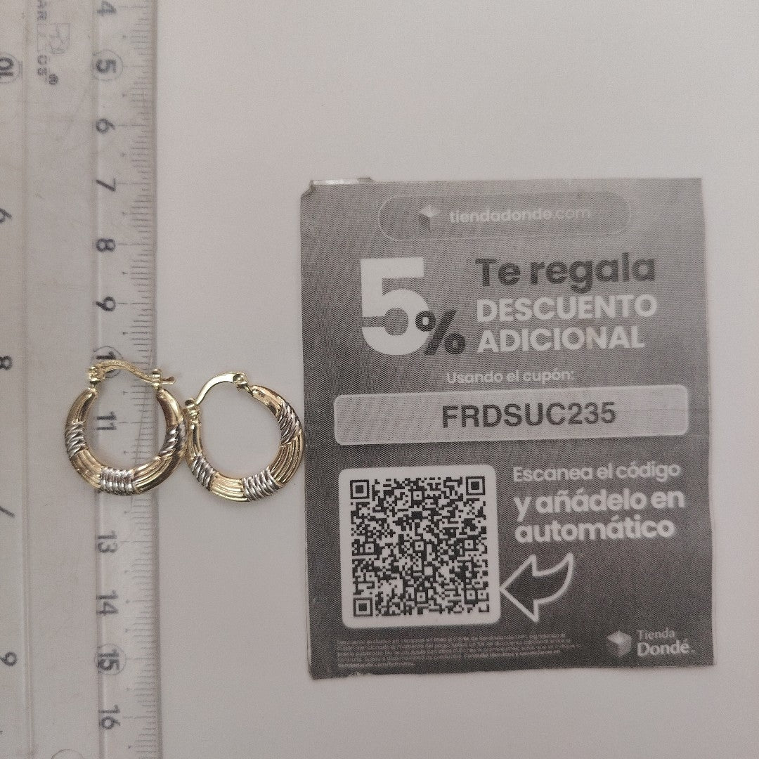 ARETES TEJIDO ARRACADAS COMBINADAS HUECAS 14K 1.9 GR (NUEVO)