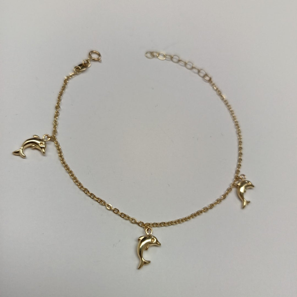 PULSERA ESPECIAL CON DIJES DELFINES 10K 18 CM 1.9 GR (NUEVO)