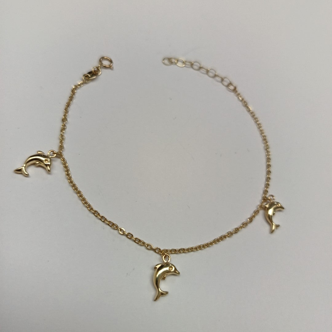 PULSERA ESPECIAL CON DIJES DELFINES 10K 18 CM 1.9 GR (NUEVO)
