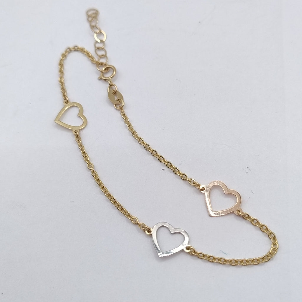 PULSERA ESPECIAL CON CORAZONES CONBINADOS 14K 18 CM 1.6 GR (NUEVO)