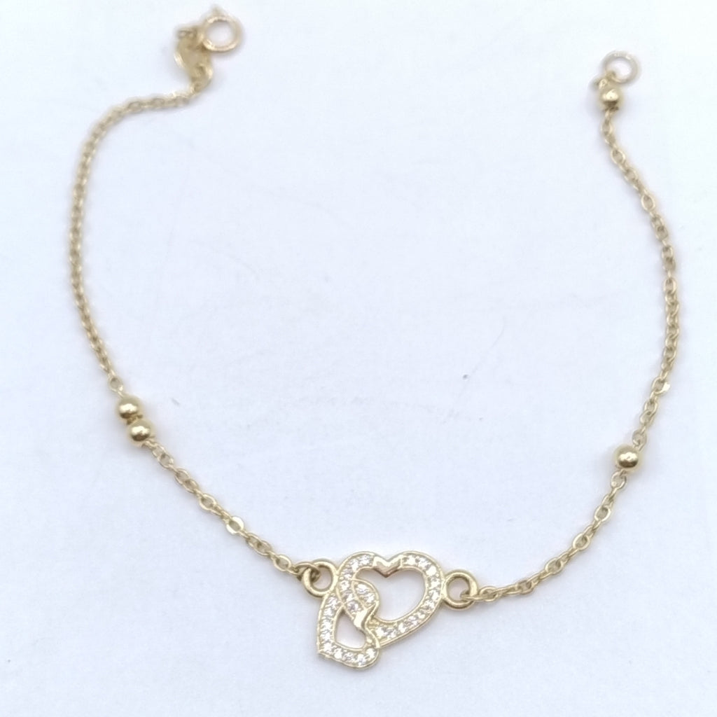PULSERA TEJIDO ESPECIAL CORAZONES CON CIRCONIAS 14K 18 CM 2.4 GR (NUEVO)