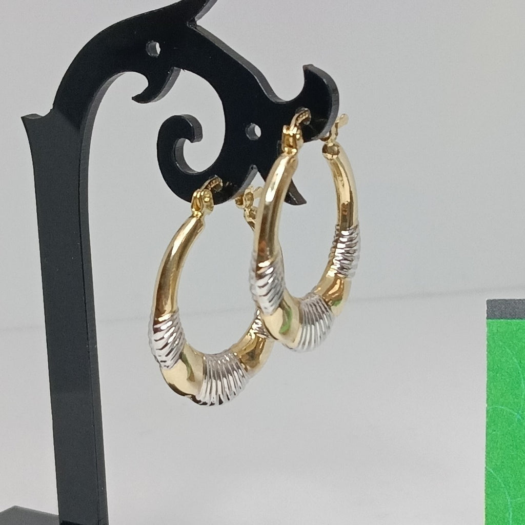 ARETES ARRACADAS HUECAS COMBINADAS 14K 2.6 GR (NUEVO)