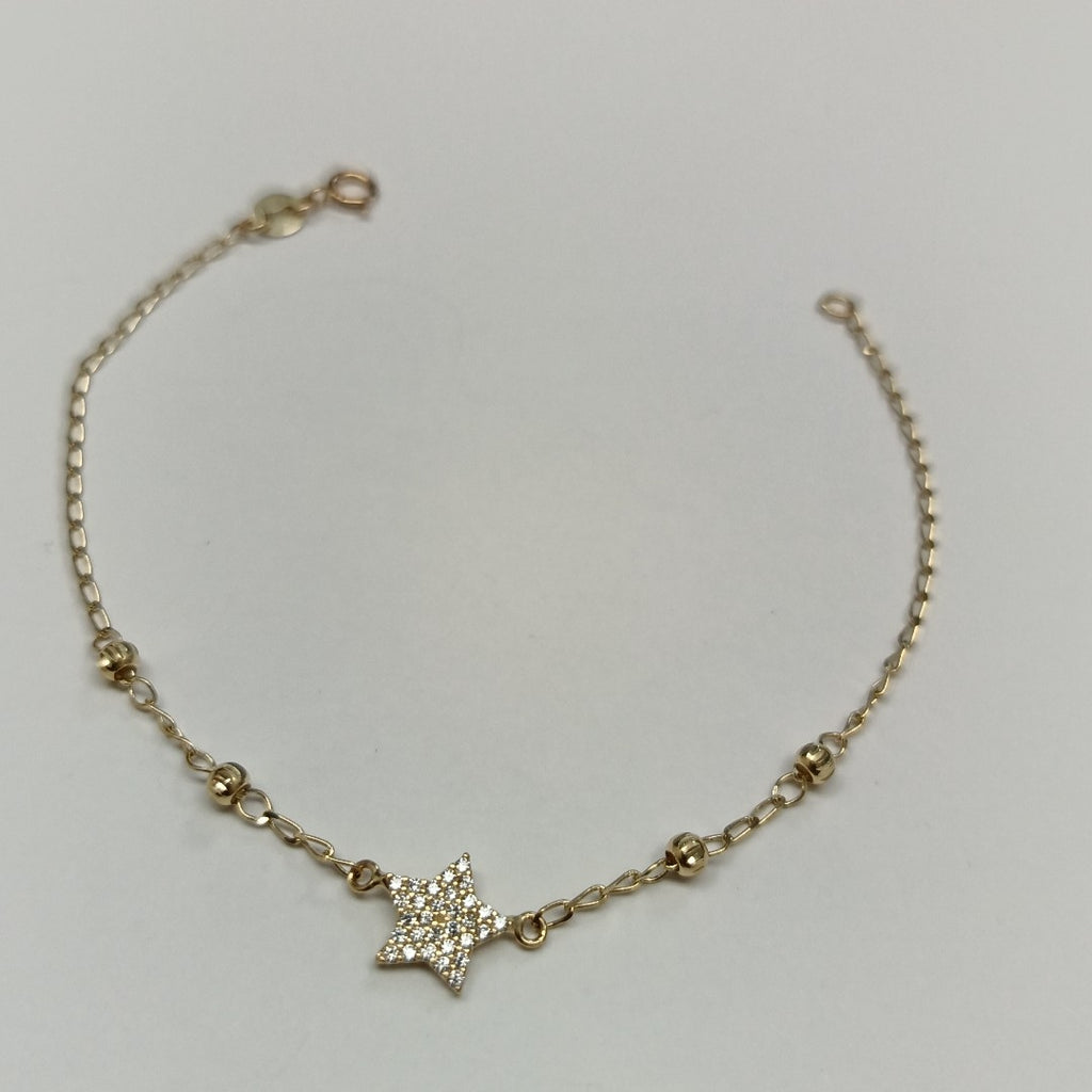 PULSERA ESPECIAL CON ESTRELLA Y CIRCONIAS 14K 18 CM 1.5 GR (NUEVO)