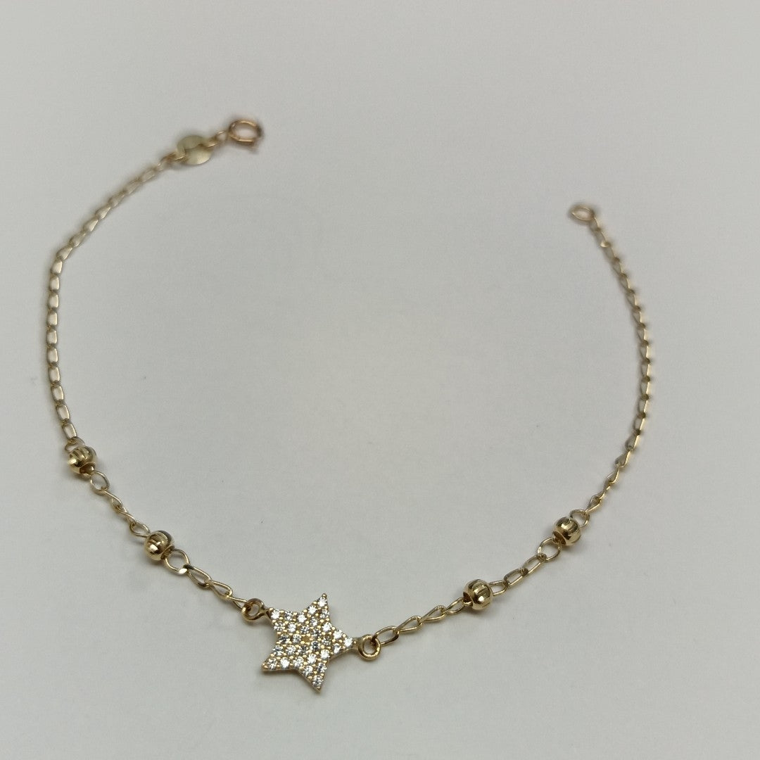 PULSERA ESPECIAL CON ESTRELLA Y CIRCONIAS 14K 18 CM 1.5 GR (NUEVO)