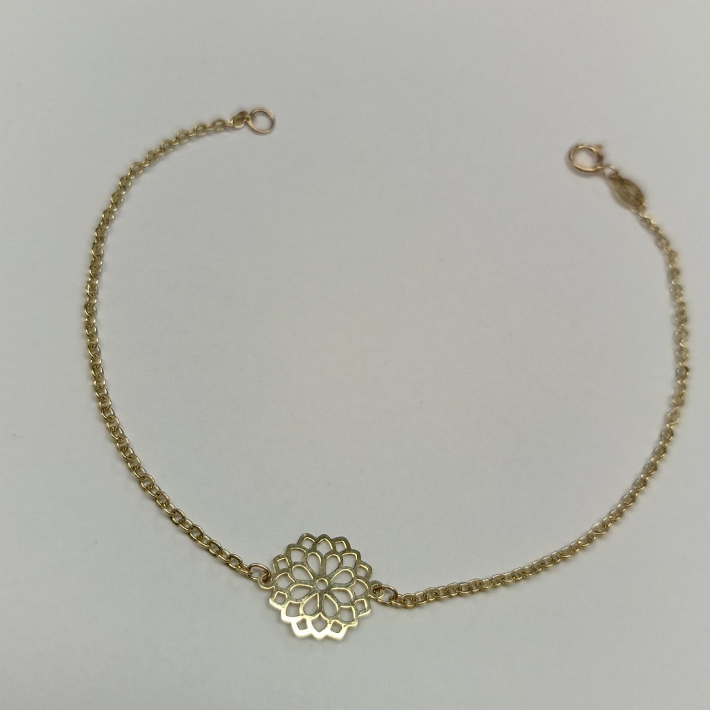 PULSERA TEJIDO ESPECIAL CON MANDALA 14K 18 CM 1.3 GR (NUEVO)