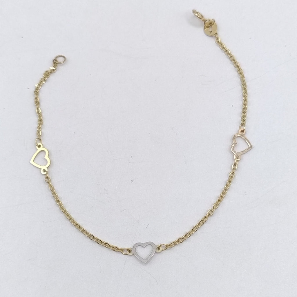 PULSERA ESPECIAL CON CORAZONES 14K 18 CM 1.3 GR (NUEVO)