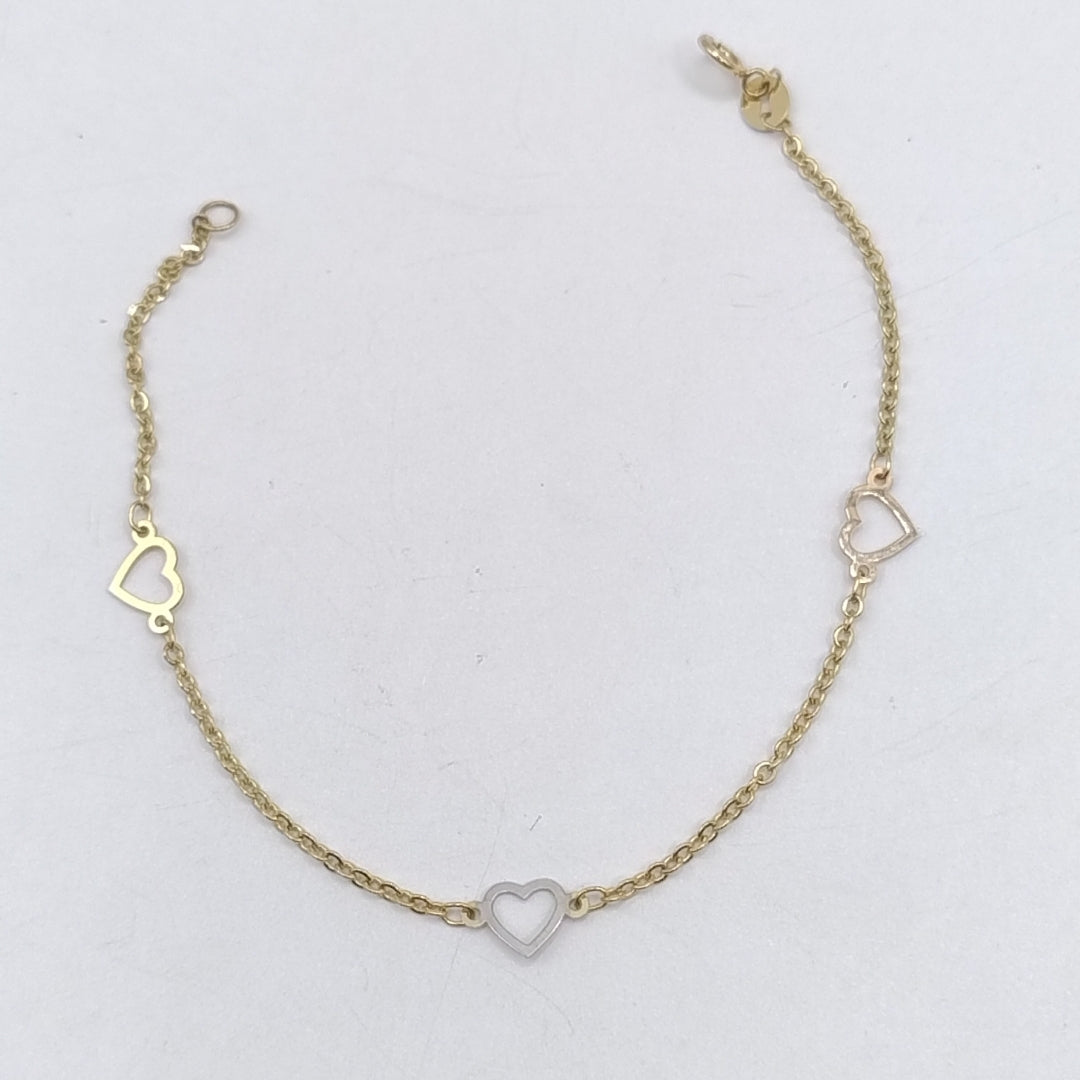 PULSERA ESPECIAL CON CORAZONES 14K 18 CM 1.3 GR (NUEVO)