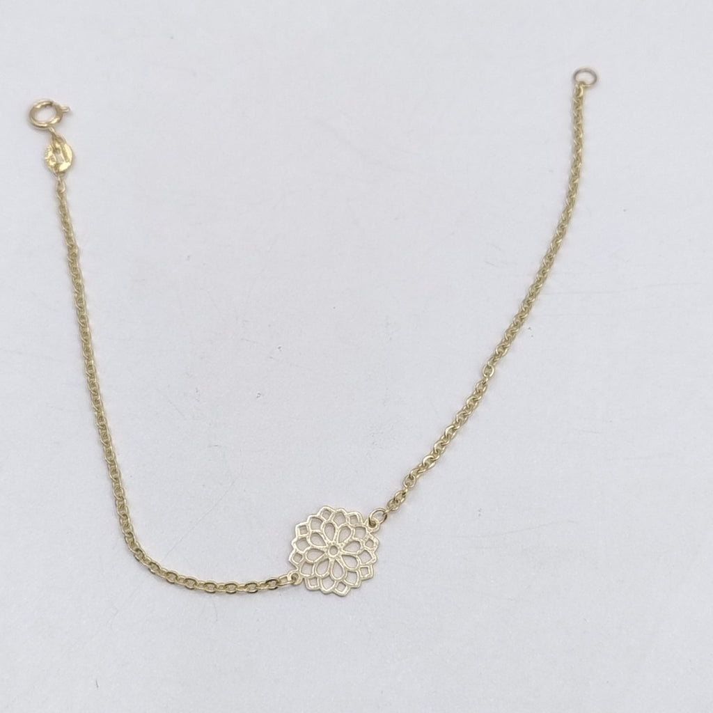 PULSERA TEJIDO ESPECIAL CON MANDALA 14K 18 CM 1.3 GR (NUEVO)