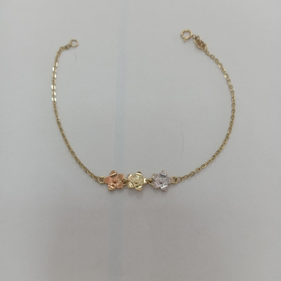PULSERA TEJIDO ESPECIAL FIG FLORES 14K 18 CM 2 GR (NUEVO)
