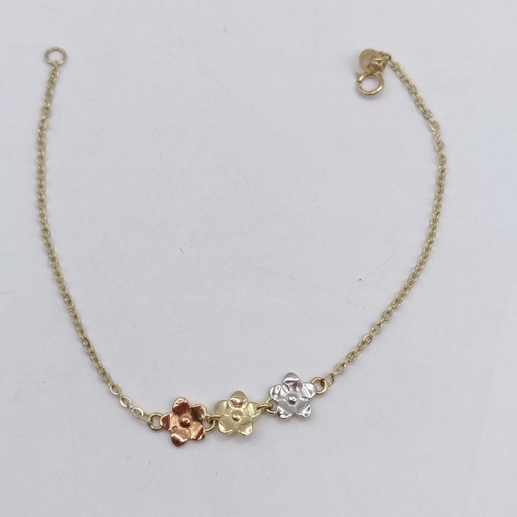 PULSERA TEJIDO ESPECIAL FIG FLORES 14K 18 CM 2 GR (NUEVO)