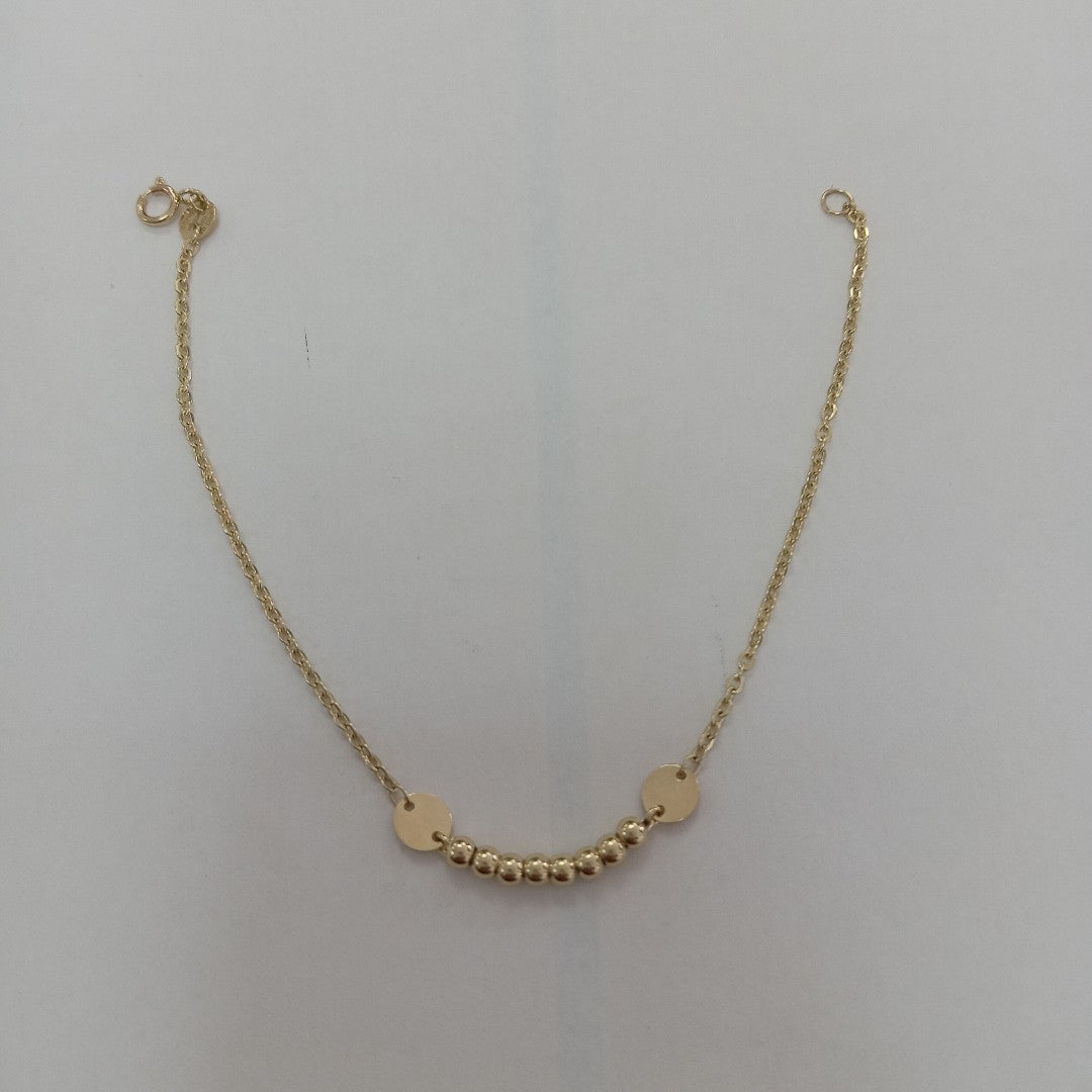 PULSERA TEJIDO ESPECIAL CON BOLITAS 14K 18 CM 1.8 GR (NUEVO)