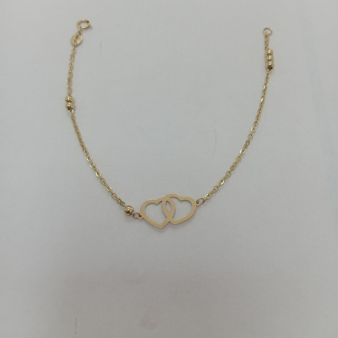 PULSERA TEJIDO ESPECIAL C CORAZONES 14K 18 CM 1.7 GR (NUEVO)