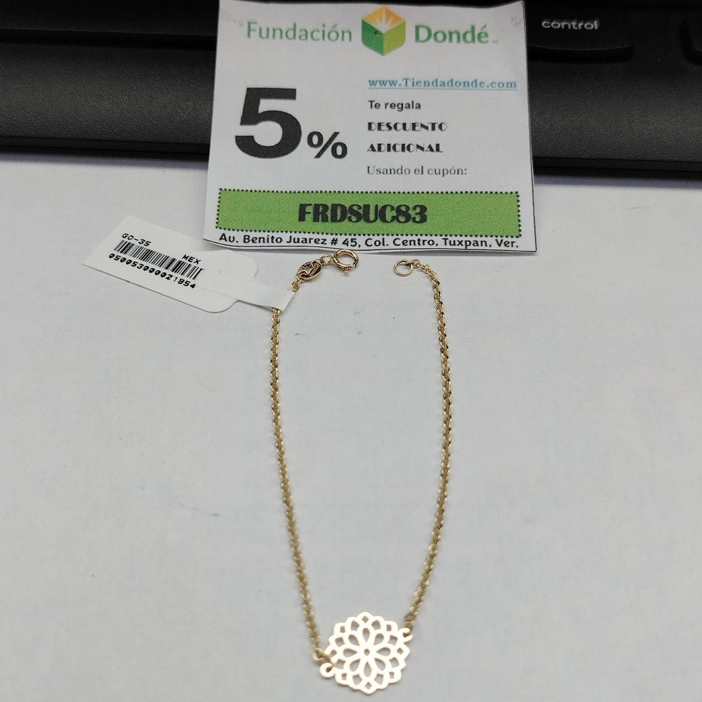 PULSERA TEJIDO ESPECIAL CON MANDALA 14K 18 CM 1.3 GR (NUEVO)