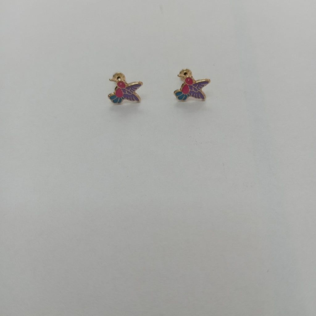 BROQUELES BROQUEL FIG COLIBRI ESMALTE ROSA 14K 0.2138 GR (NUEVO)