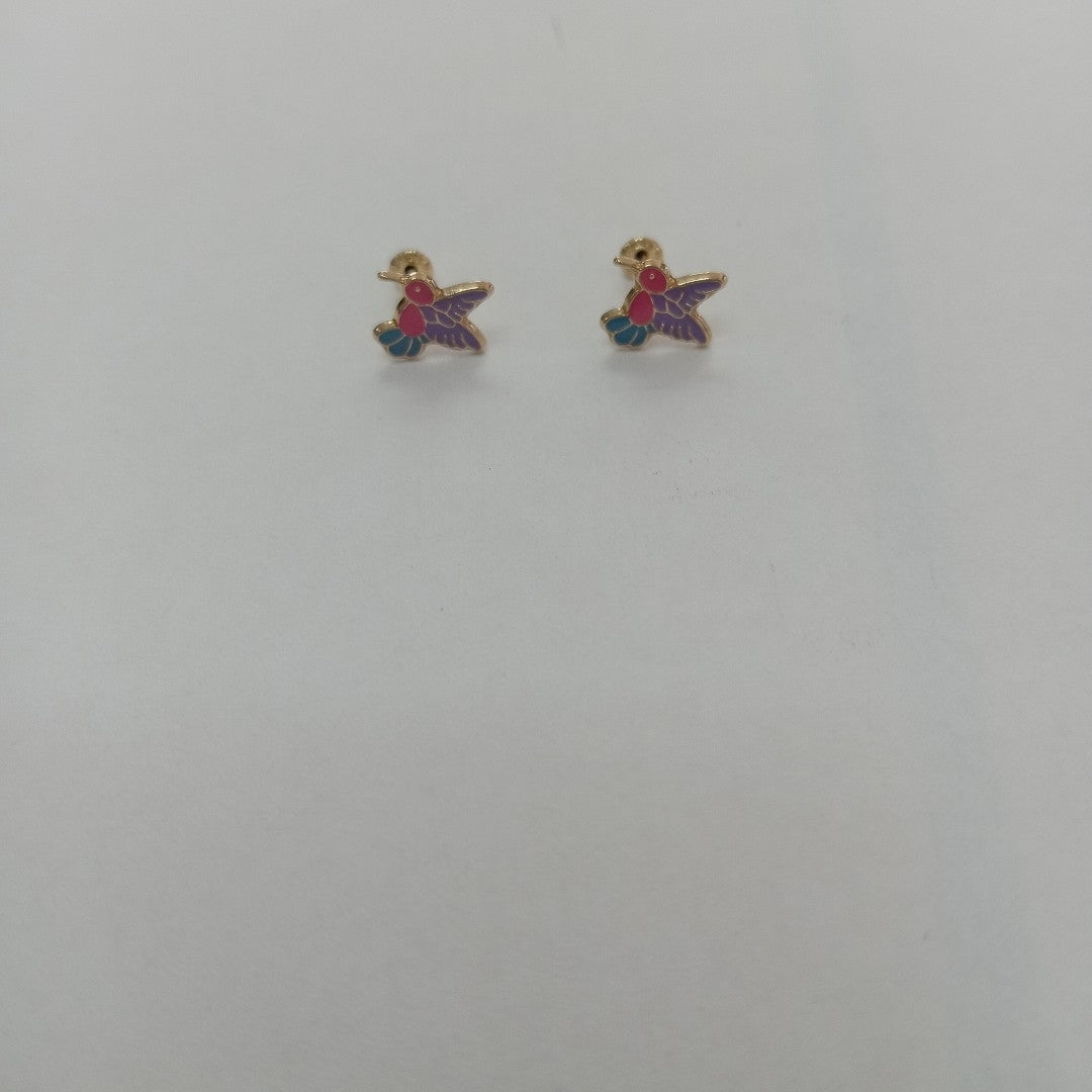 BROQUELES BROQUEL FIG COLIBRI ESMALTE ROSA 14K 0.2138 GR (NUEVO)
