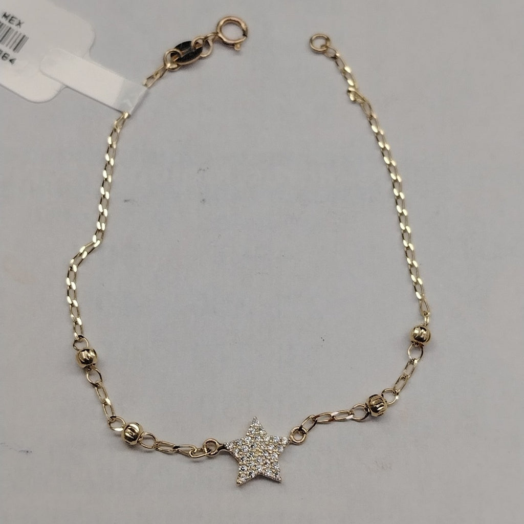 PULSERA ESPECIAL CON ESTRELLA Y CIRCONIAS 14K 18 CM 1.4 GR (NUEVO)