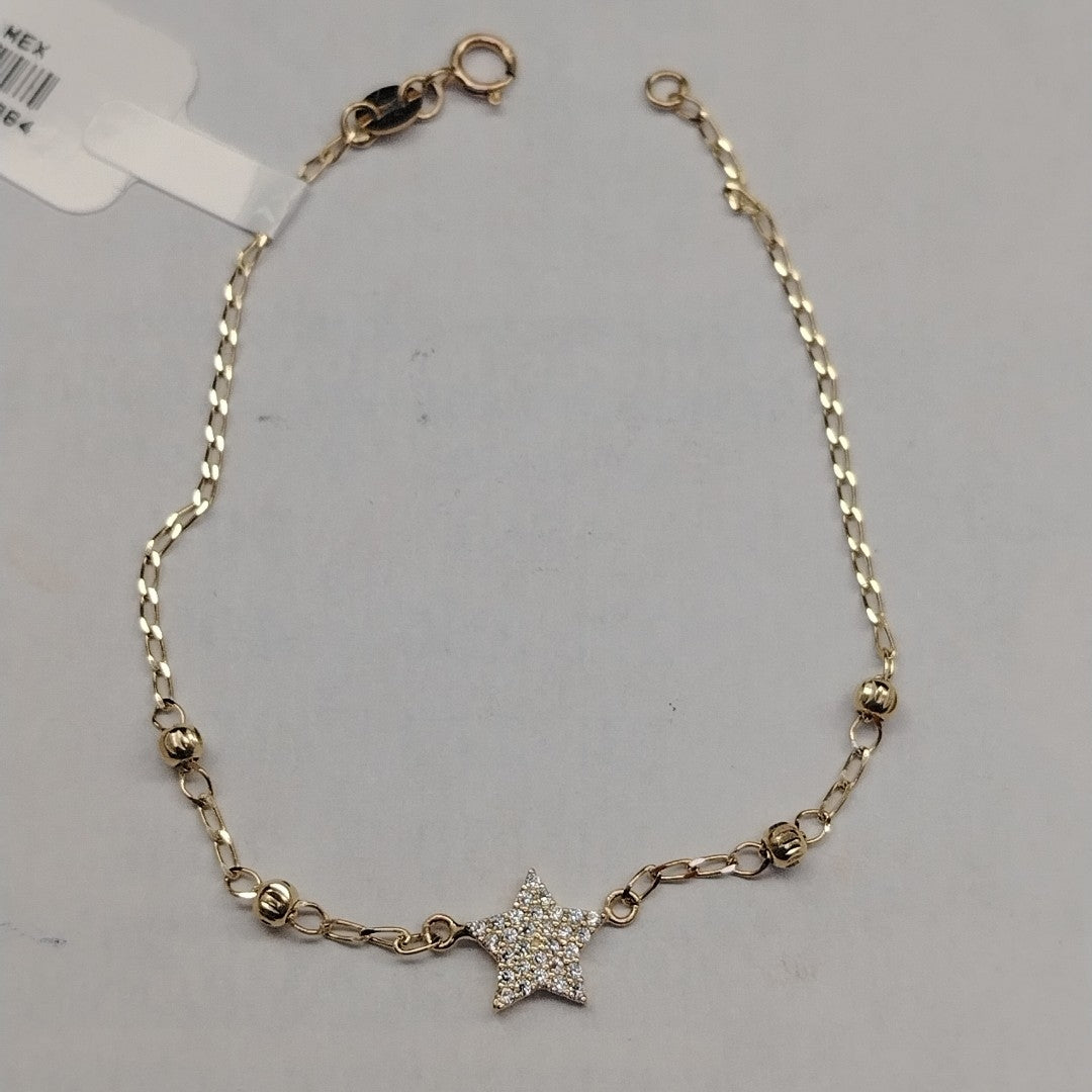 PULSERA ESPECIAL CON ESTRELLA Y CIRCONIAS 14K 18 CM 1.4 GR (NUEVO)