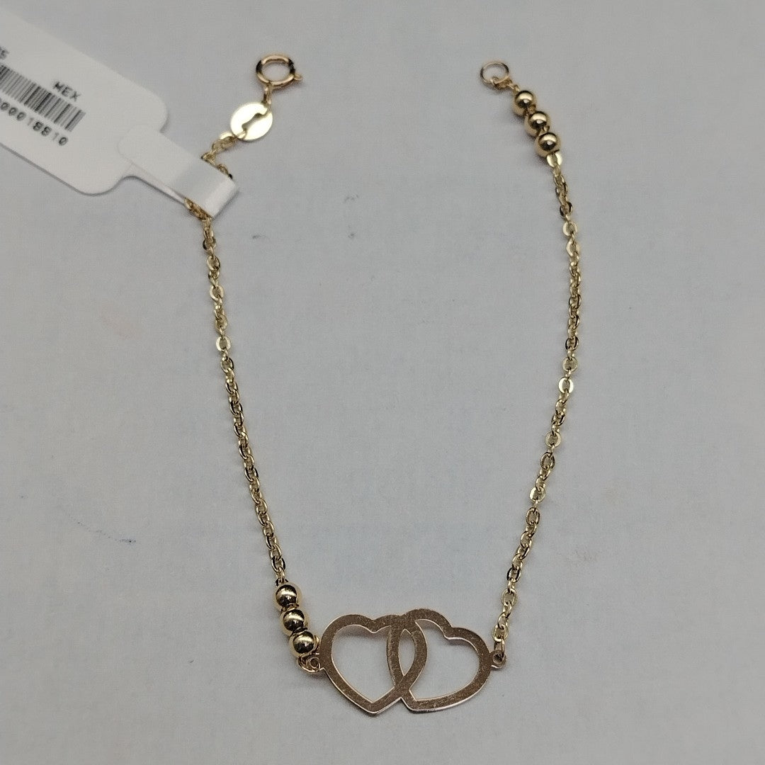 PULSERA TEJIDO ESPECIAL C CORAZONES 14K 18 CM 1.7 GR (NUEVO)