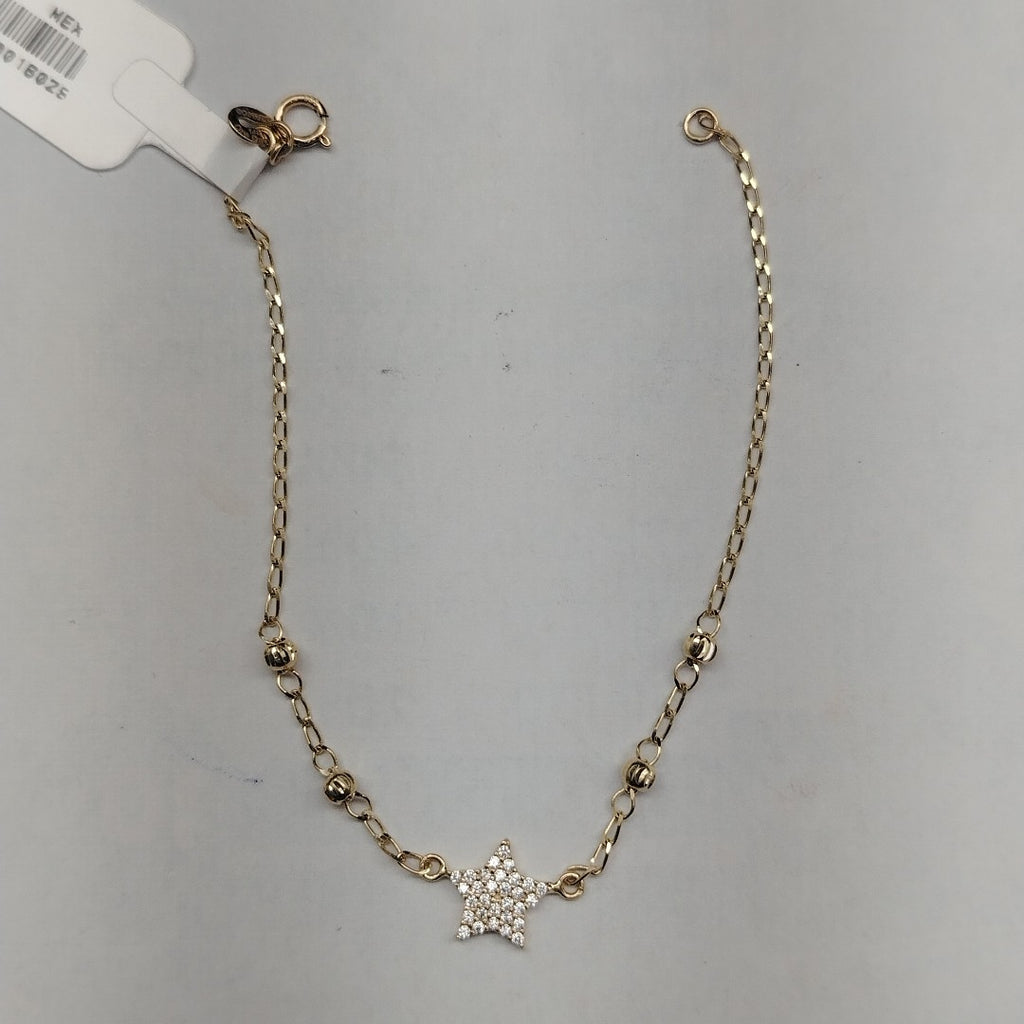 PULSERA ESPECIAL CON ESTRELLA Y CIRCONIAS 14K 18 CM 1.5 GR (NUEVO)