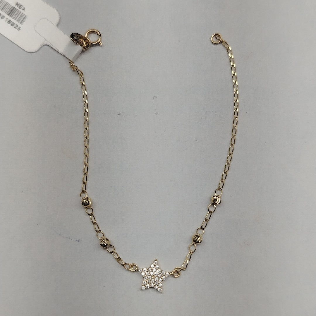 PULSERA ESPECIAL CON ESTRELLA Y CIRCONIAS 14K 18 CM 1.5 GR (NUEVO)