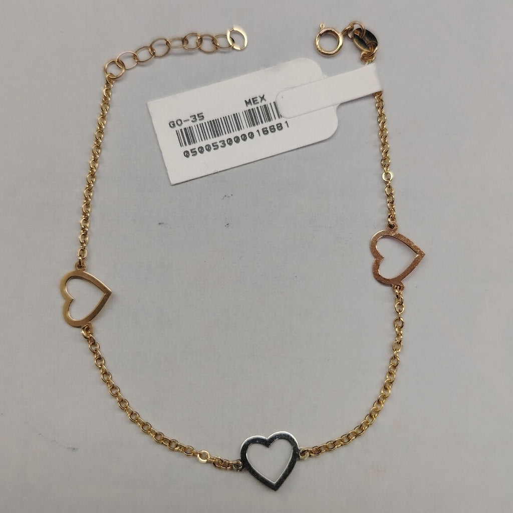 PULSERA ESPECIAL CON CORAZONES CONBINADOS 14K 18 CM 1.6 GR (NUEVO)