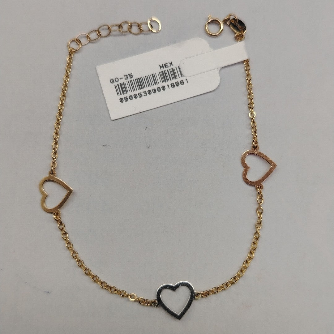 PULSERA ESPECIAL CON CORAZONES CONBINADOS 14K 18 CM 1.6 GR (NUEVO)