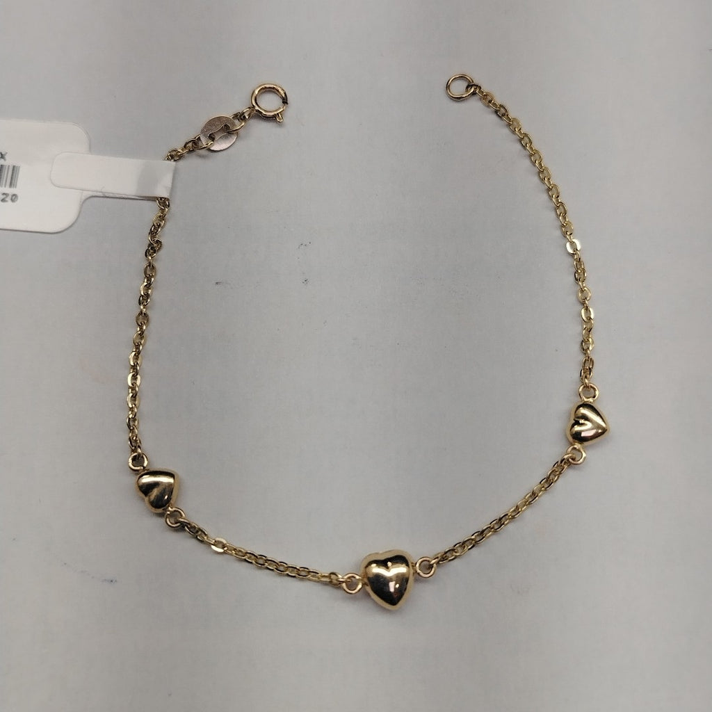 PULSERA TEJIDO ESPECIAL CON CORAZONES 14K 18 CM 1.7 GR (NUEVO)