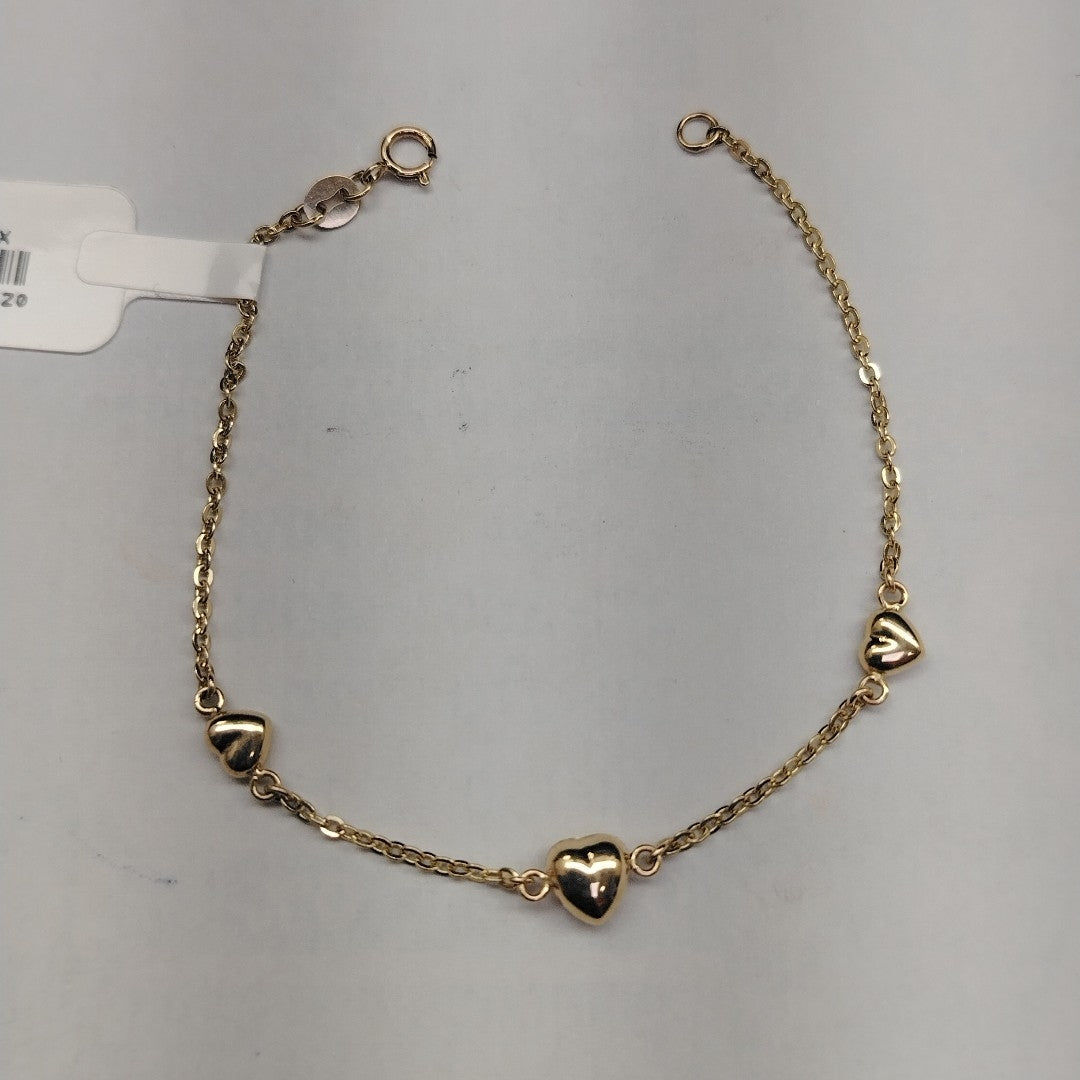 PULSERA TEJIDO ESPECIAL CON CORAZONES 14K 18 CM 1.7 GR (NUEVO)