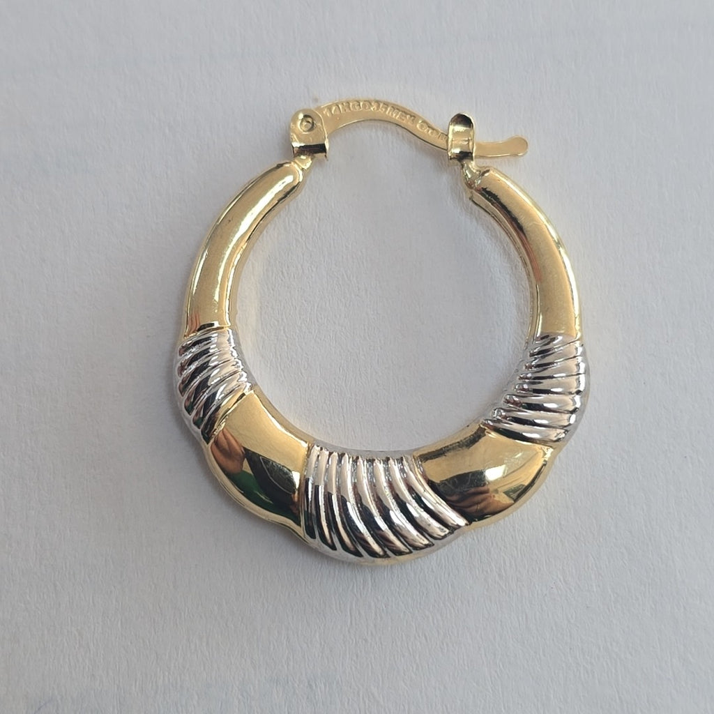 ARETES ARRACADAS HUECAS COMBINADAS 14K 2.5 GR (NUEVO)