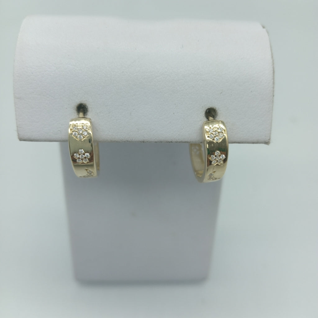ARETES TEJIDO HUGGIES CON CIRCONIAS 14K 3 GR (NUEVO)