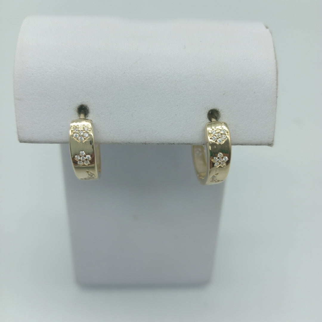 ARETES TEJIDO HUGGIES CON CIRCONIAS 14K 3 GR (NUEVO)