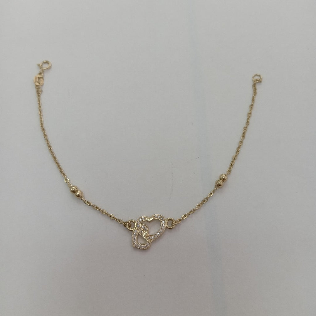 PULSERA TEJIDO ESPECIAL CORAZONES CON CIRCONIAS 14K 18 CM 2.4 GR (NUEVO)