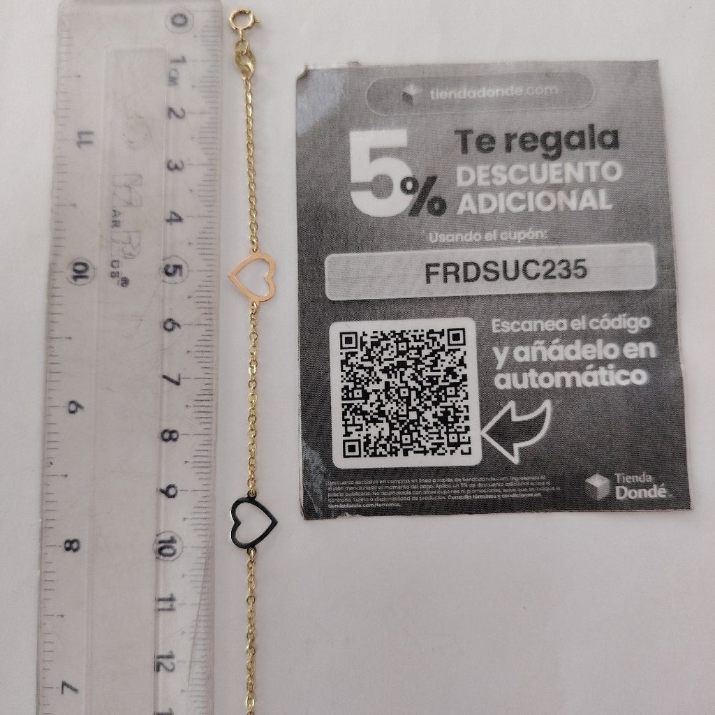 PULSERA ESPECIAL CON CORAZONES CONBINADOS 14K 18 CM 1.7 GR (NUEVO)